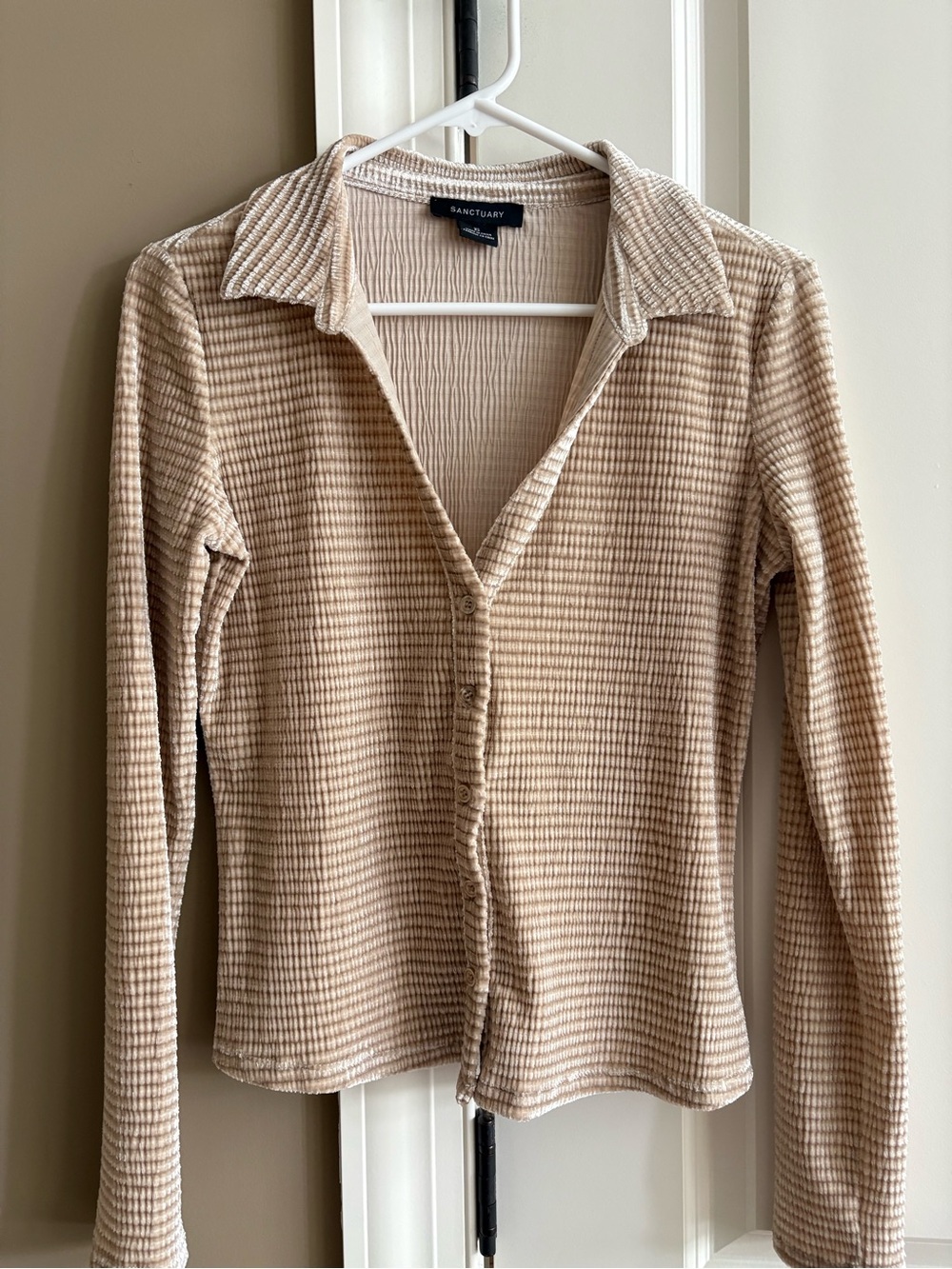 Sanctuary tan velvet long sleeve blouse